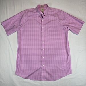 LL Bean Mens Pink Check‎ Short Sleeve Button Down Shirt Wrinkle Resistant L Tall